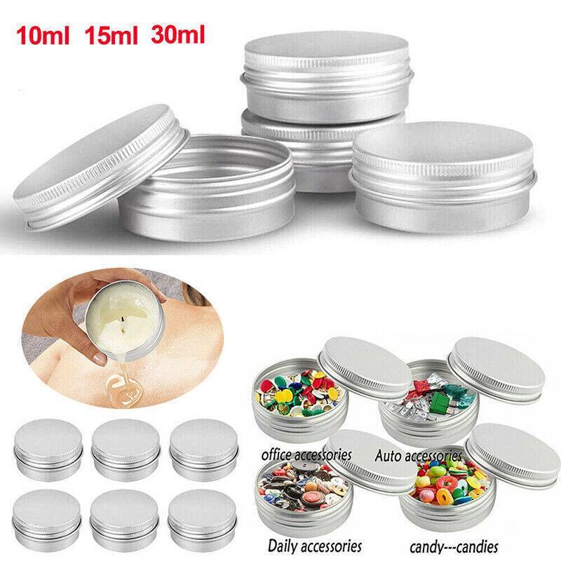 50Pcs Durable Silver Aluminum Cosmetic Pot Lip Balm Jar Containers Empty Tin - 10ML