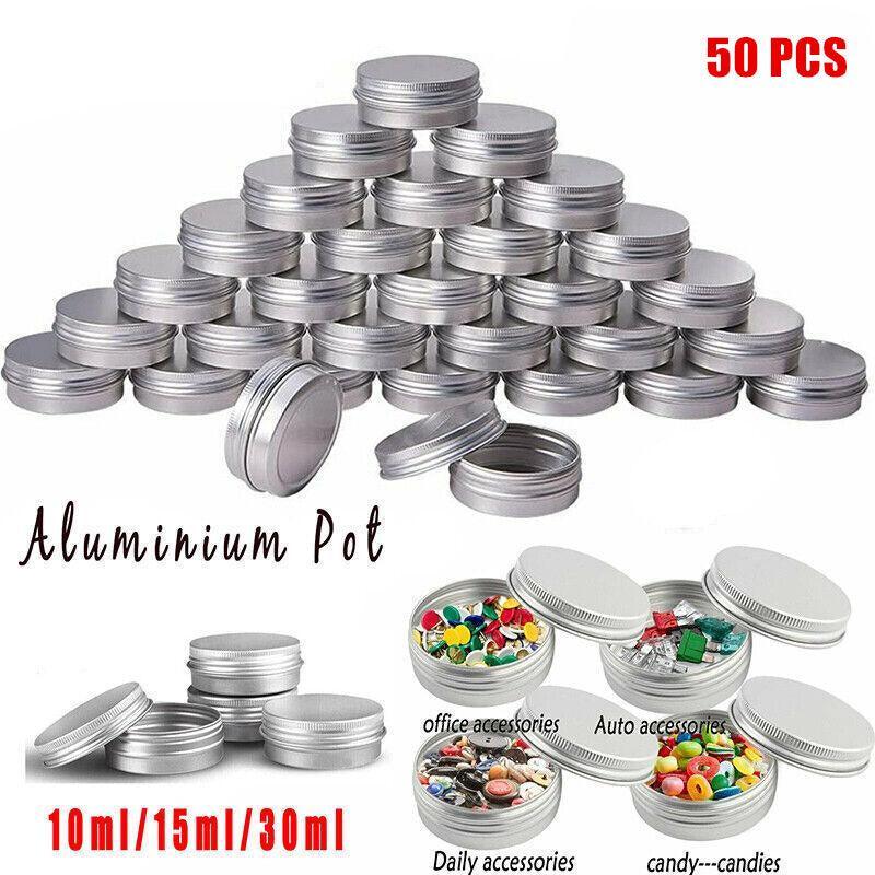 50Pcs Durable Silver Aluminum Cosmetic Pot Lip Balm Jar Containers Empty Tin - 15ML V528-ALUMINUNBO-15ML-50PCS-785210
