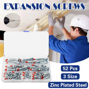 52PCS Galvanized Steel Wall Anchors Expansion Screws Self Tapping Bolts V528-ANCHOR-SCREW-52IN1-972226
