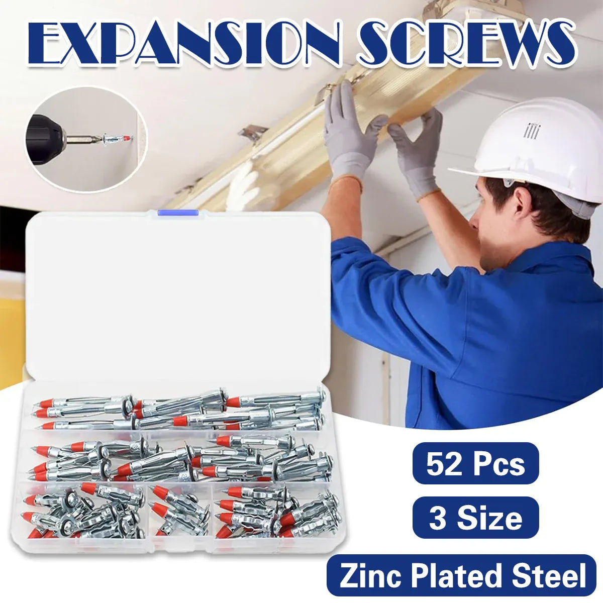 52PCS Galvanized Steel Wall Anchors Expansion Screws Self Tapping Bolts V528-ANCHOR-SCREW-52IN1-972226