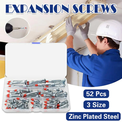 52PCS Galvanized Steel Wall Anchors Expansion Screws Self Tapping Bolts V528-ANCHOR-SCREW-52IN1-972226