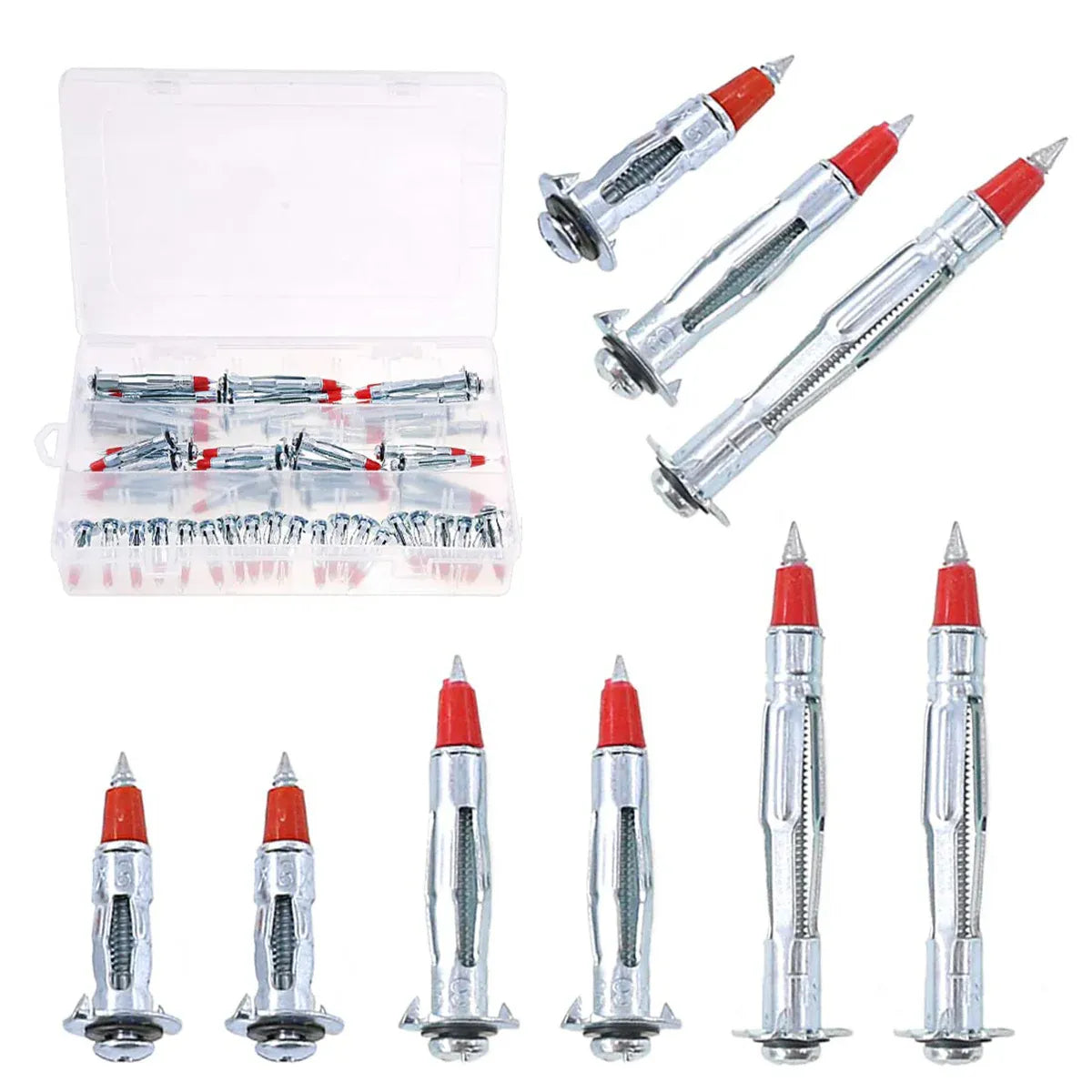 52PCS Galvanized Steel Wall Anchors Expansion Screws Self Tapping Bolts V528-ANCHOR-SCREW-52IN1-972226