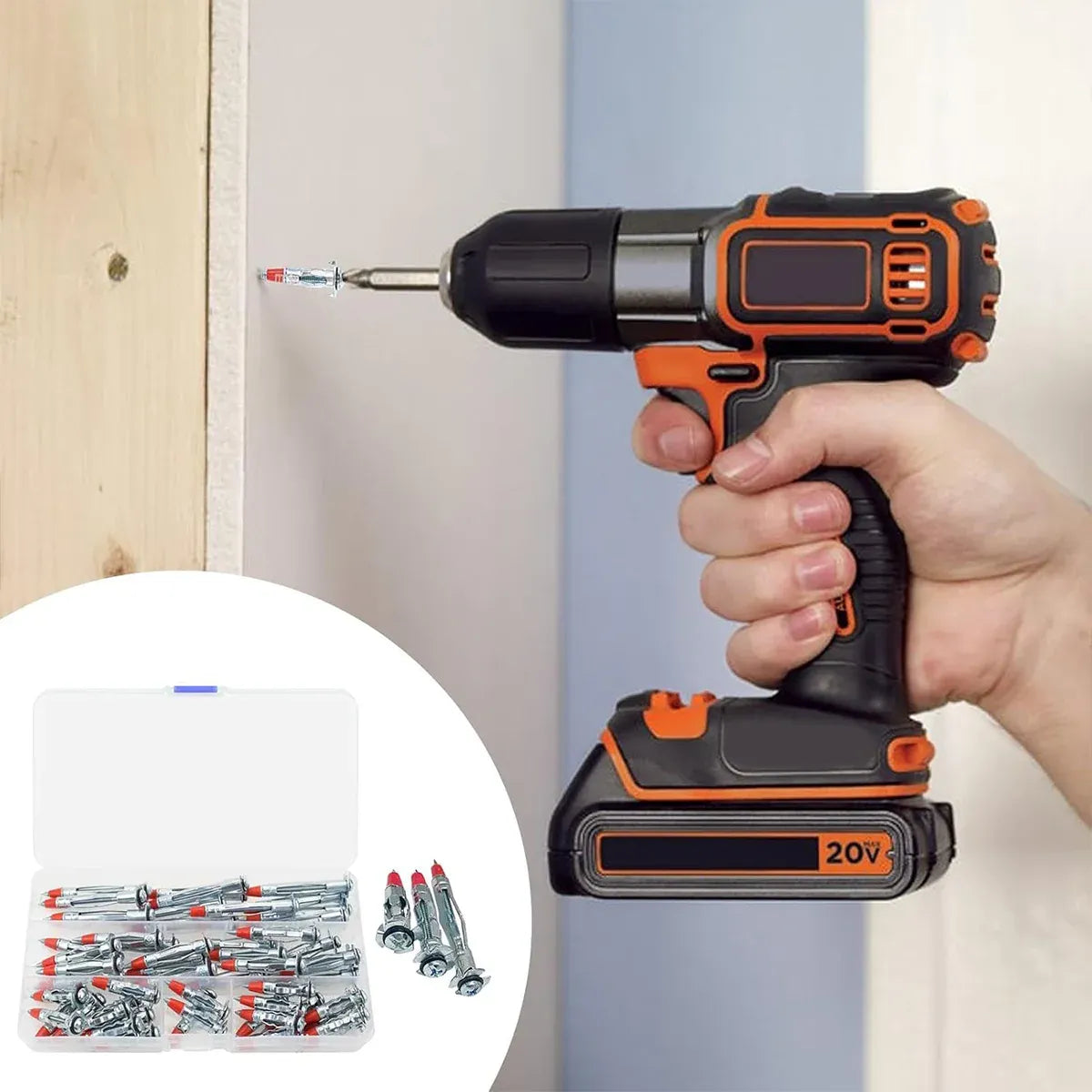 52PCS Galvanized Steel Wall Anchors Expansion Screws Self Tapping Bolts V528-ANCHOR-SCREW-52IN1-972226