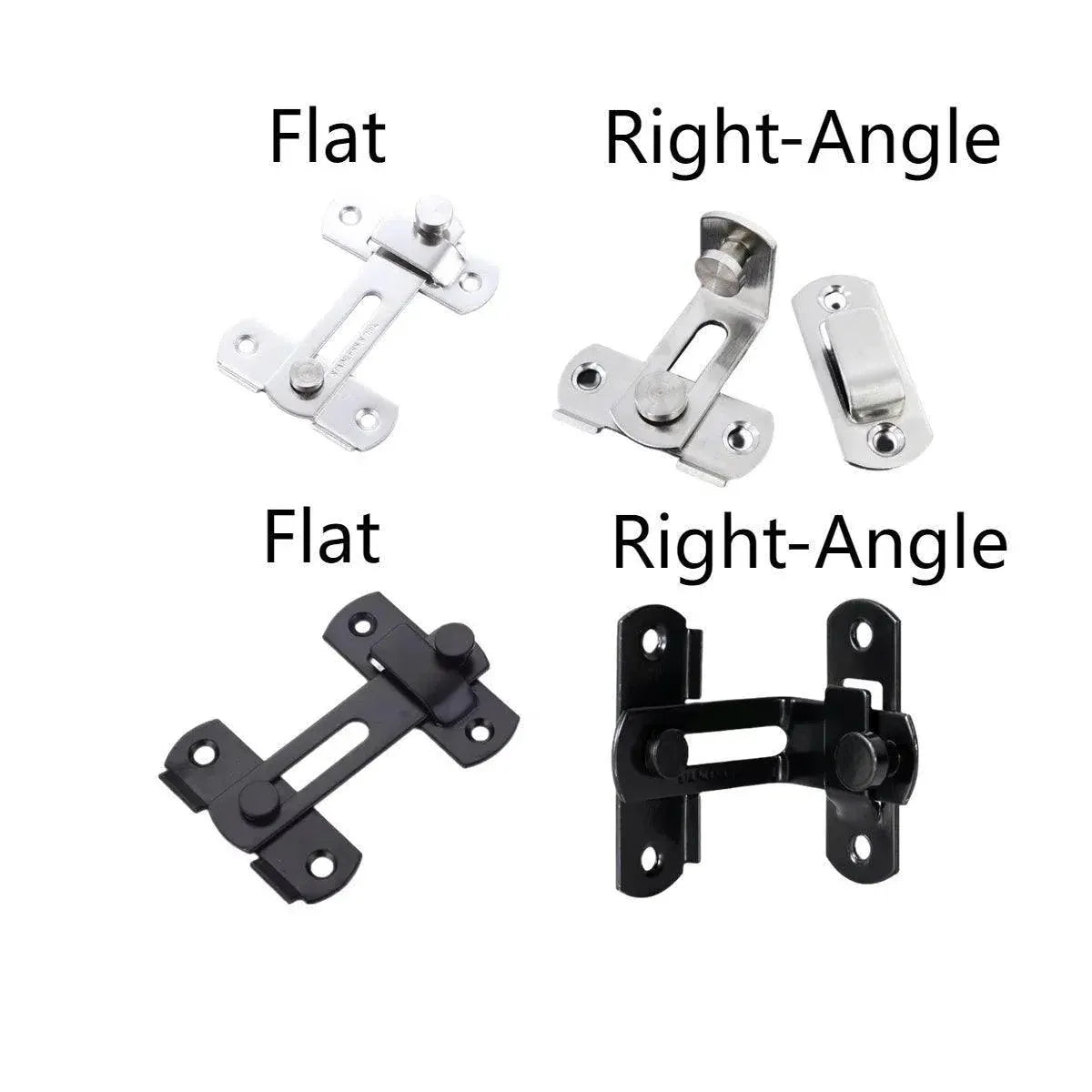 2 Sets 90 Degree Sliding Door Latch Lock Catch Kit for Home Use - Right-Angle-Black-S V528-ANGLE-BLACK-S-SCREWS-2SET-506173