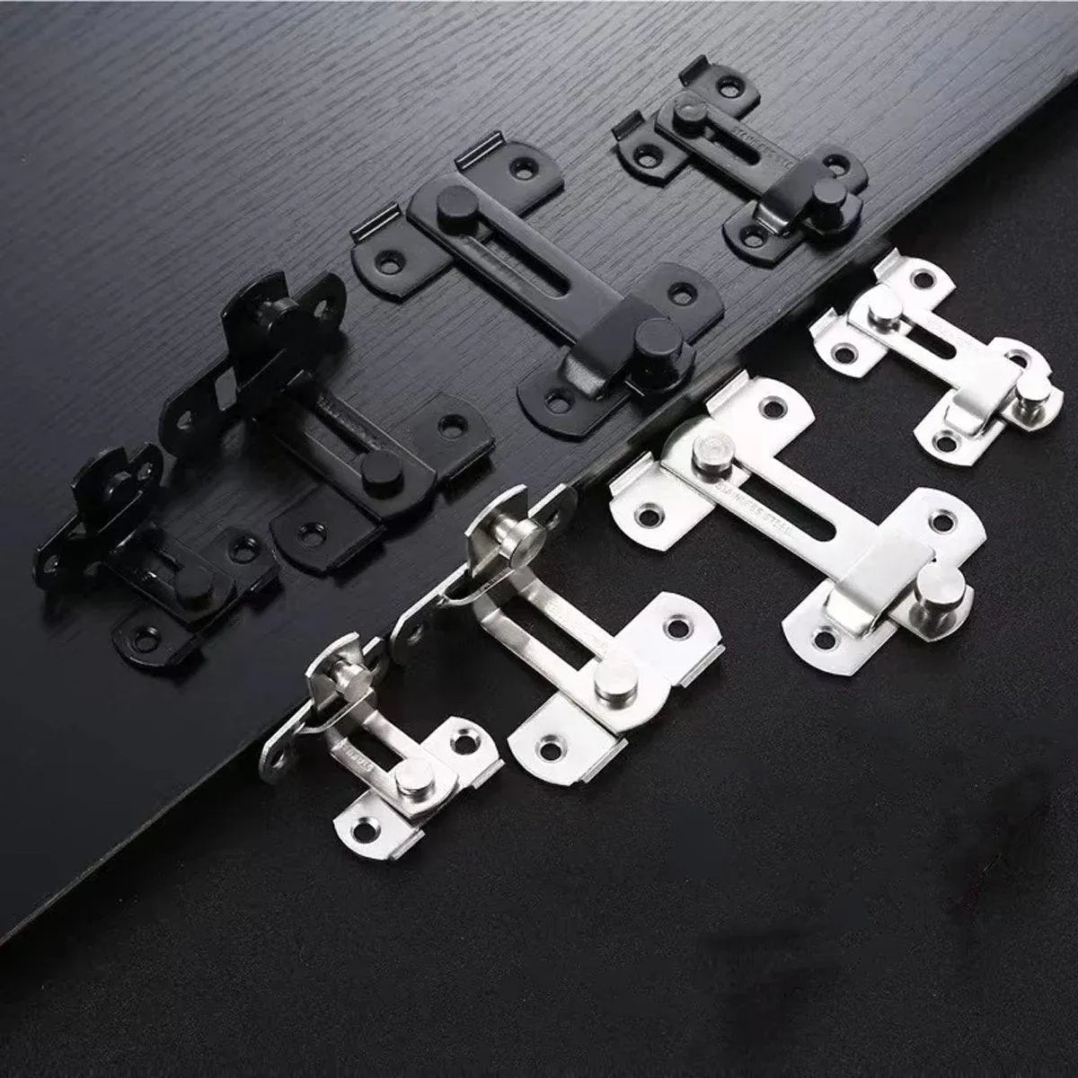 2 Sets 90 Degree Sliding Door Latch Lock Catch Kit for Home Use - Right-Angle-Black-S V528-ANGLE-BLACK-S-SCREWS-2SET-506173