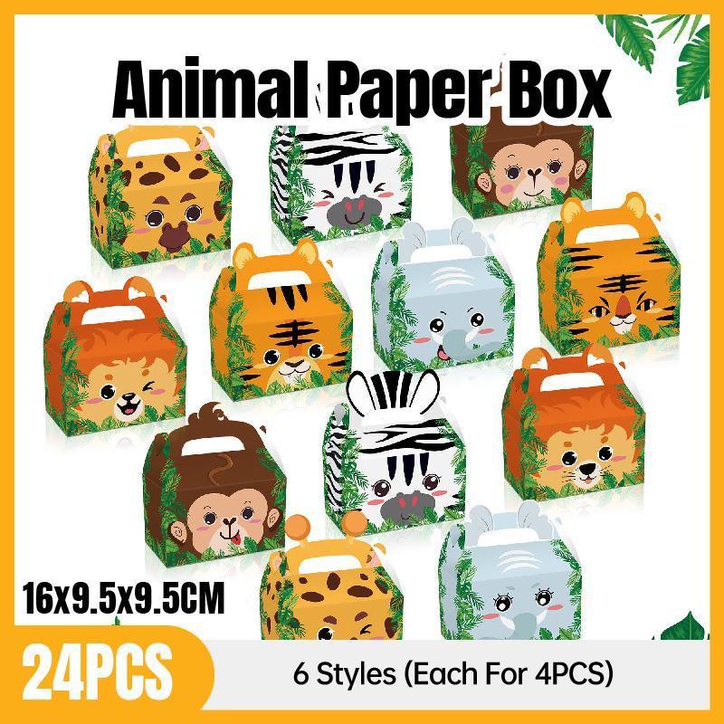 24X Jungle Safari Animal Gift Boxes Bag Favour Present Wrapping Candy Cookie Box V528-ANIMAL-BOX-24PCS-543008