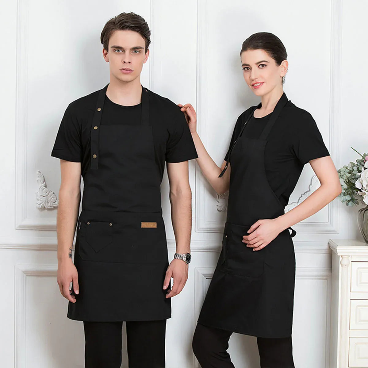 Adjustable Work Apron Neck Strap Waist Tie Kitchen Cooking Bib Apron Men Women - Brown V528-APRON-BROWN-899251