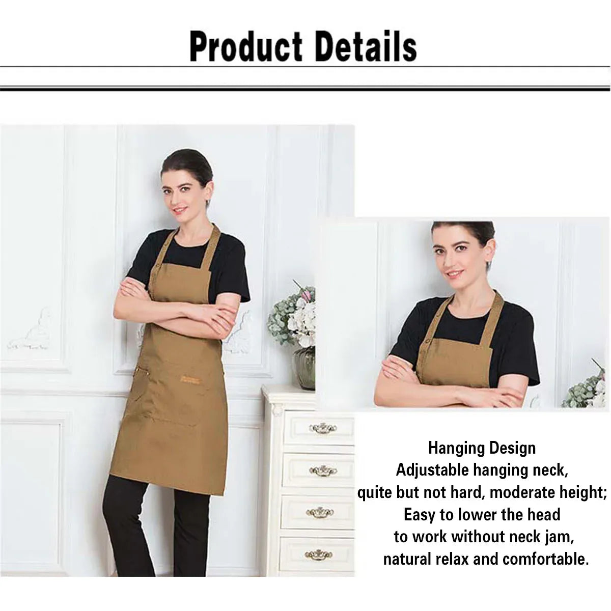 Adjustable Work Apron Neck Strap Waist Tie Kitchen Cooking Bib Apron Men Women - Brown V528-APRON-BROWN-899251