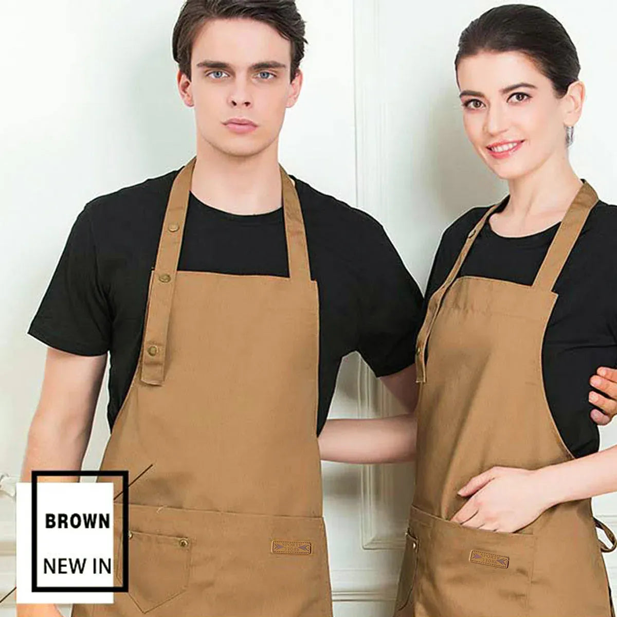 Adjustable Work Apron Neck Strap Waist Tie Kitchen Cooking Bib Apron Men Women - Brown V528-APRON-BROWN-899251