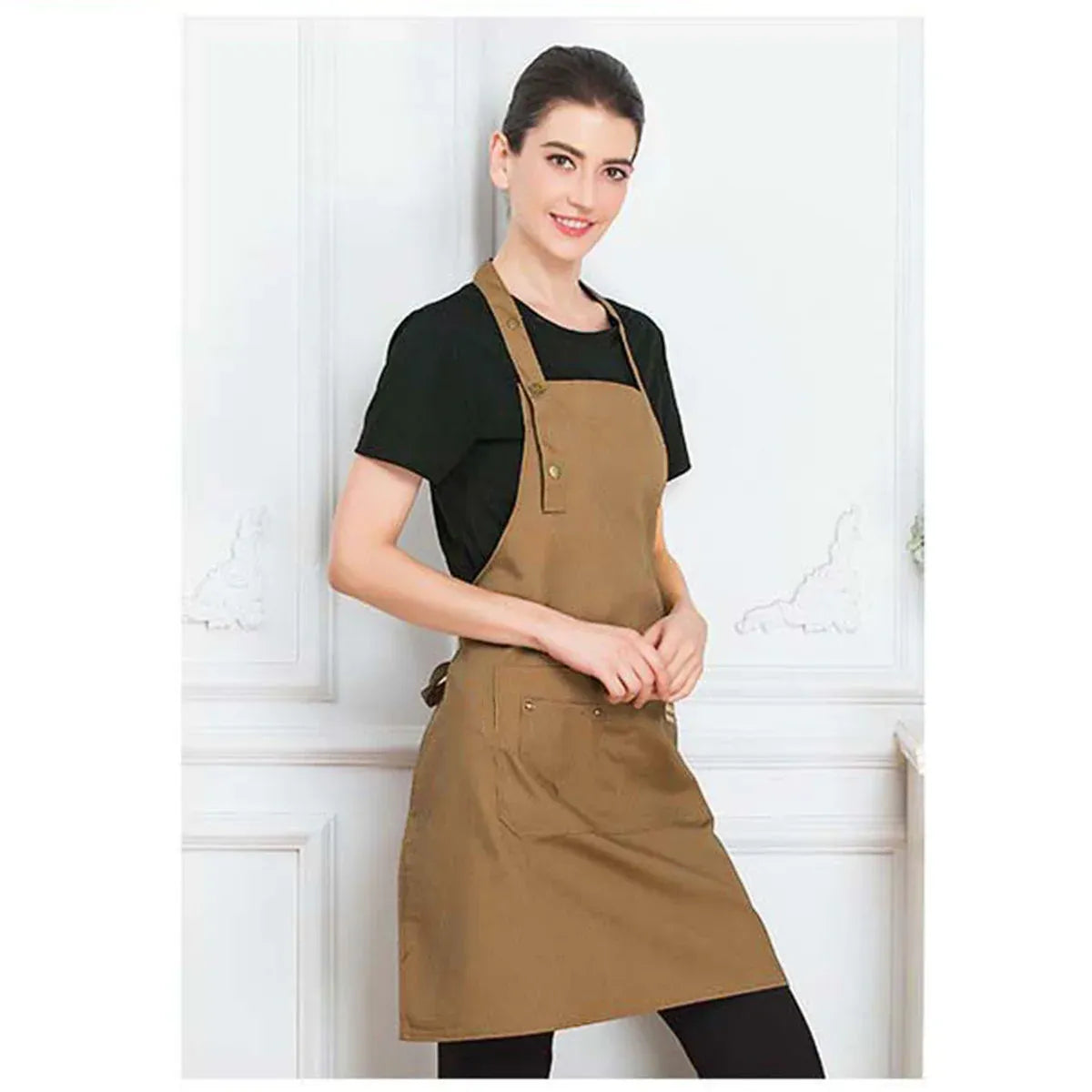 Adjustable Work Apron Neck Strap Waist Tie Kitchen Cooking Bib Apron Men Women - Brown V528-APRON-BROWN-899251