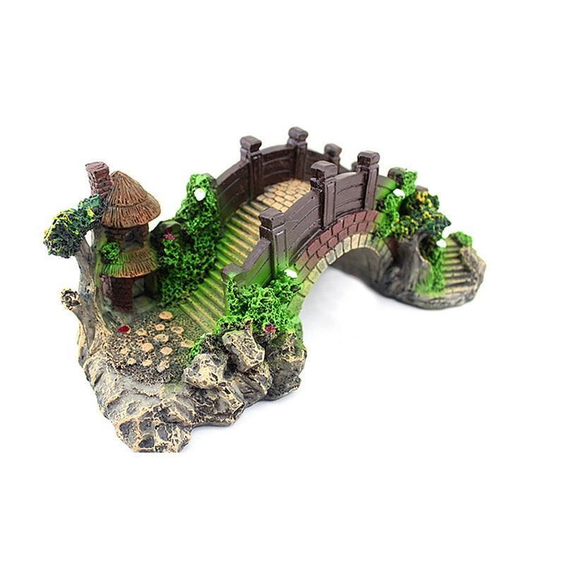 Aquarium Fish Tank Ornament Bridge Resin Rock Pavilion Tree Landscape Decoration - L:19*7*8.5CM V528-AQUARIUMLANDSCAPE-BRIDGE-161710