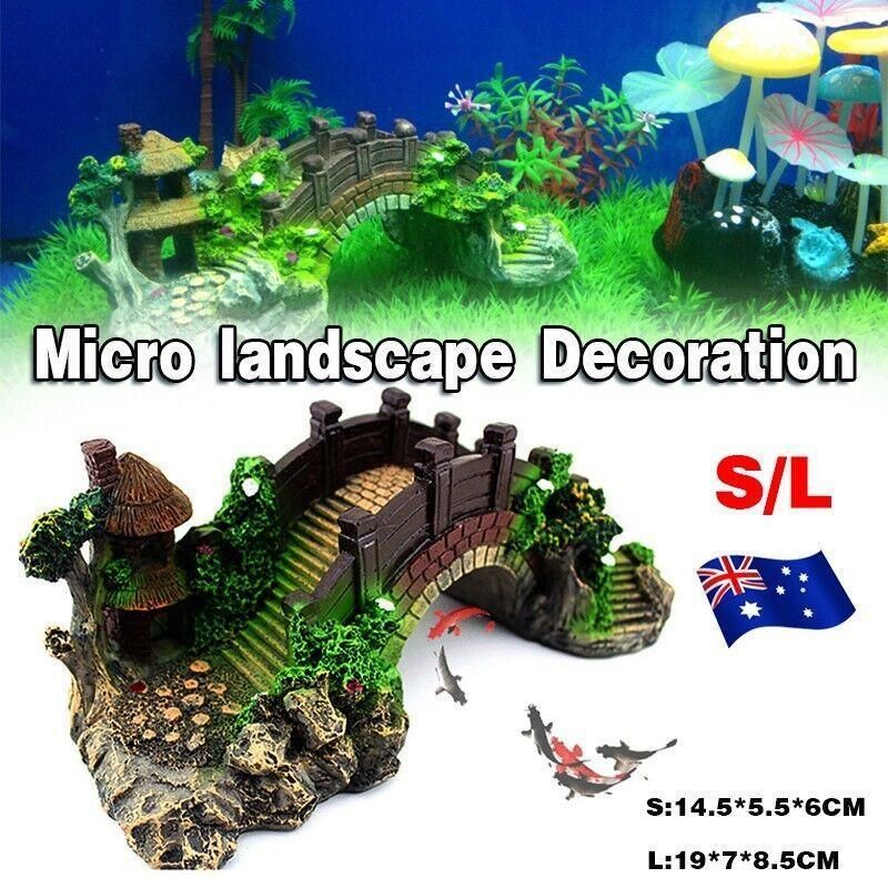 Aquarium Fish Tank Ornament Bridge Resin Rock Pavilion Tree Landscape Decoration - L:19*7*8.5CM V528-AQUARIUMLANDSCAPE-BRIDGE-161710