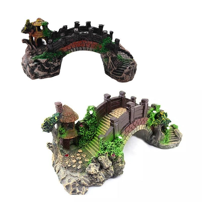 Aquarium Fish Tank Ornament Bridge Resin Rock Pavilion Tree Landscape Decoration - L:19*7*8.5CM V528-AQUARIUMLANDSCAPE-BRIDGE-161710
