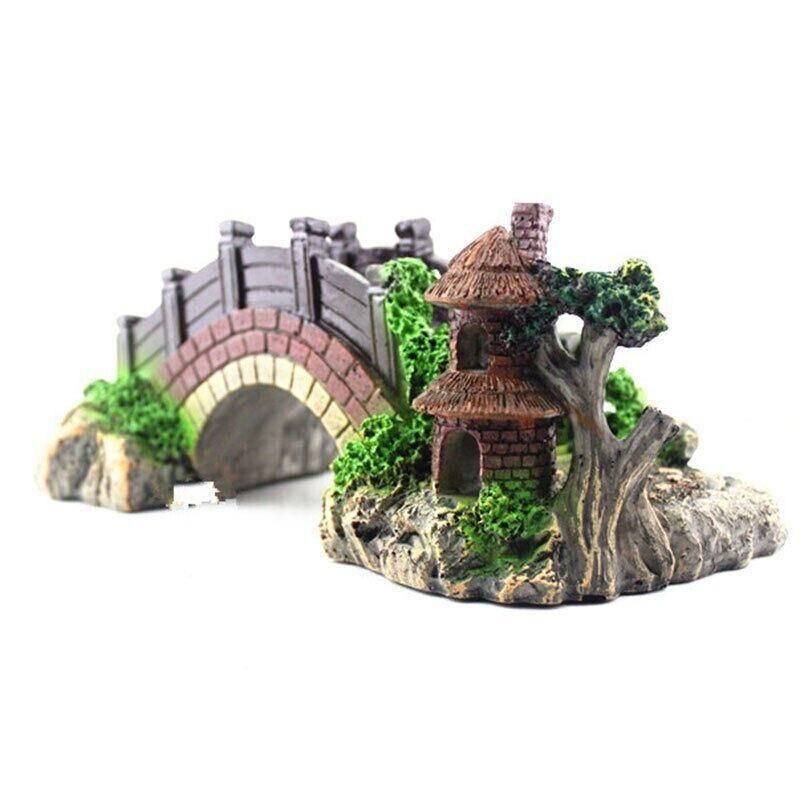 Aquarium Fish Tank Ornament Bridge Resin Rock Pavilion Tree Landscape Decoration - L:19*7*8.5CM V528-AQUARIUMLANDSCAPE-BRIDGE-161710