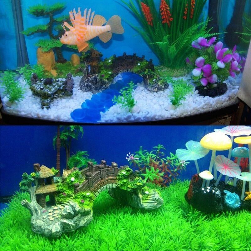 Aquarium Fish Tank Ornament Bridge Resin Rock Pavilion Tree Landscape Decoration - L:19*7*8.5CM V528-AQUARIUMLANDSCAPE-BRIDGE-161710