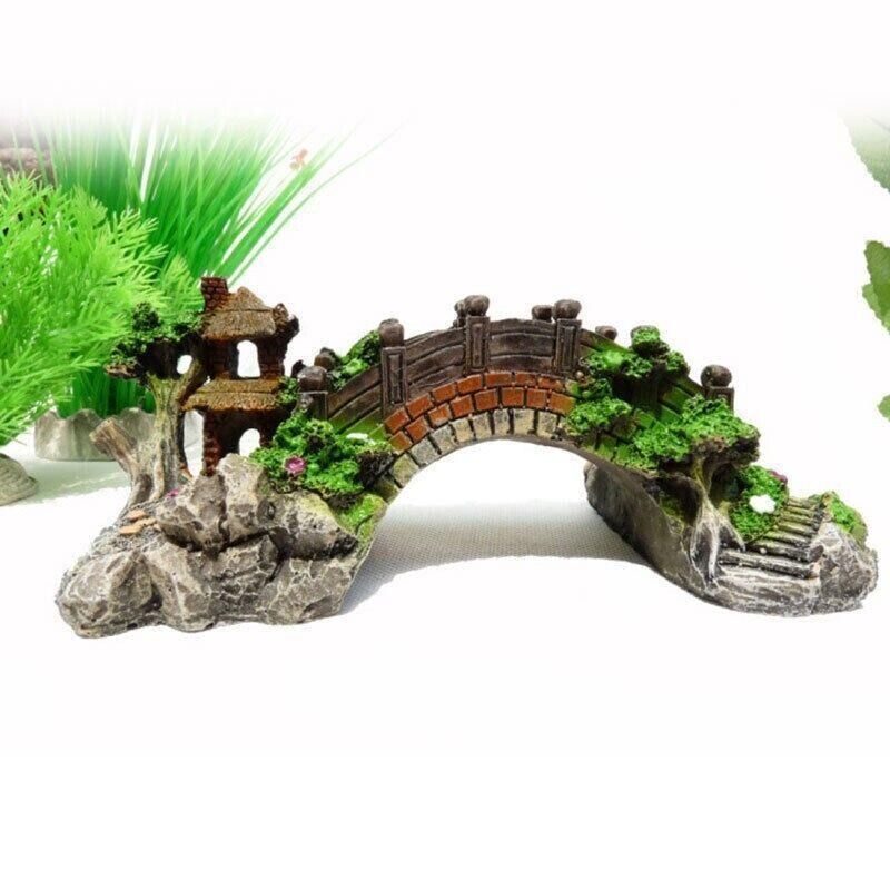 Aquarium Fish Tank Ornament Bridge Resin Rock Pavilion Tree Landscape Decoration - L:19*7*8.5CM V528-AQUARIUMLANDSCAPE-BRIDGE-161710