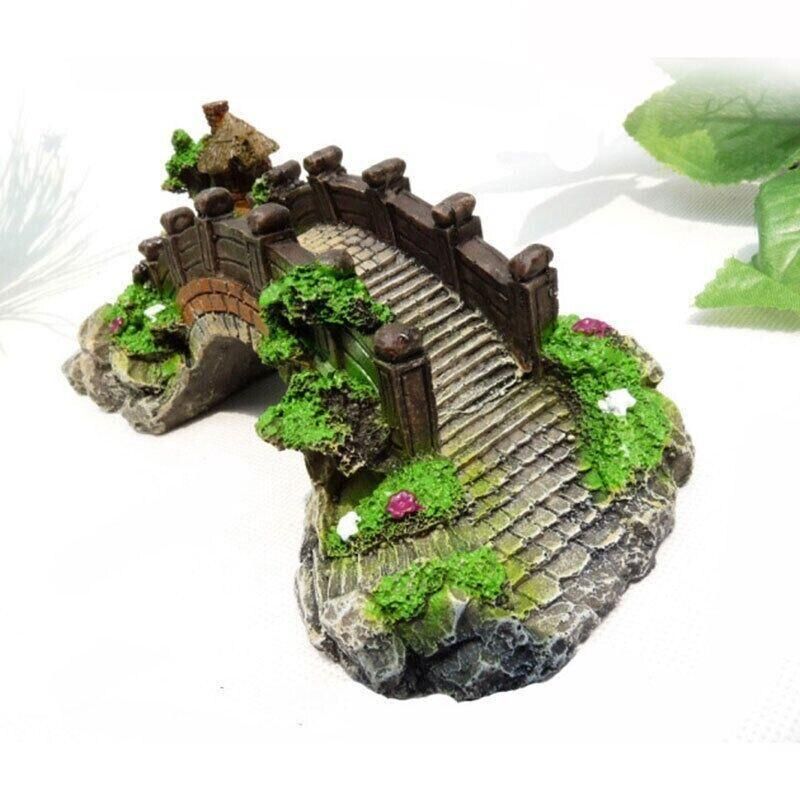Aquarium Fish Tank Ornament Bridge Resin Rock Pavilion Tree Landscape Decoration - L:19*7*8.5CM V528-AQUARIUMLANDSCAPE-BRIDGE-161710