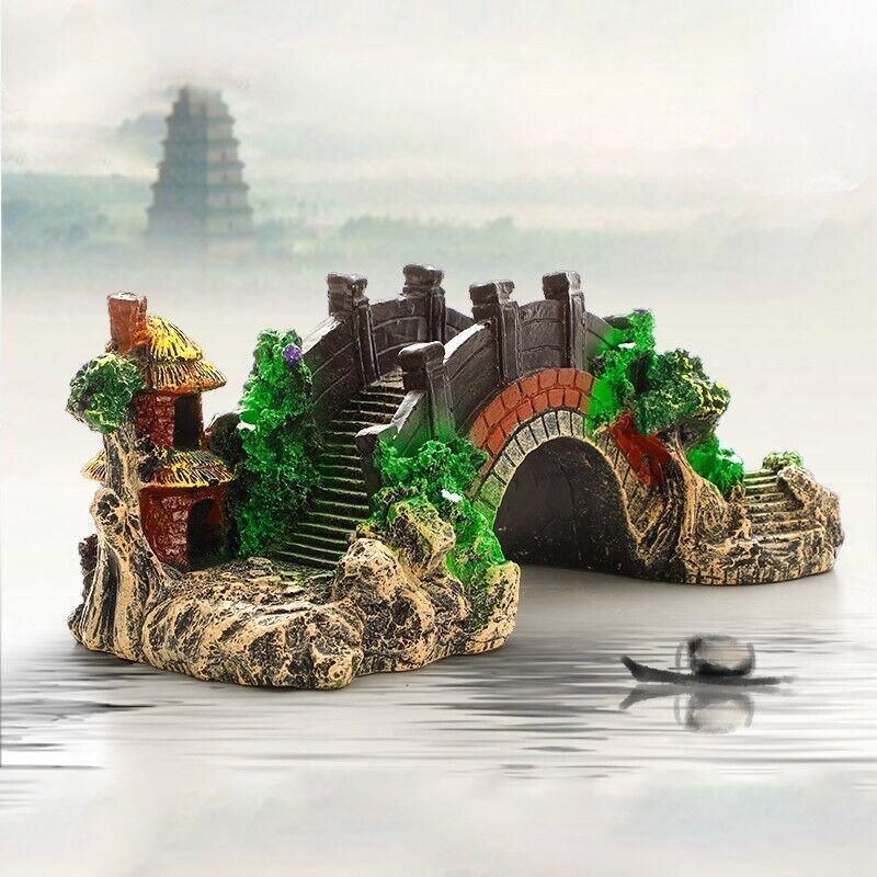Aquarium Fish Tank Ornament Bridge Resin Rock Pavilion Tree Landscape Decoration - L:19*7*8.5CM V528-AQUARIUMLANDSCAPE-BRIDGE-161710