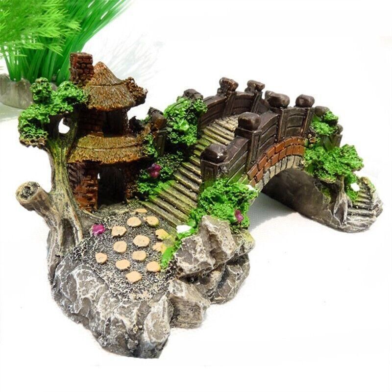 Aquarium Fish Tank Ornament Bridge Resin Rock Pavilion Tree Landscape Decoration - L:19*7*8.5CM V528-AQUARIUMLANDSCAPE-BRIDGE-161710