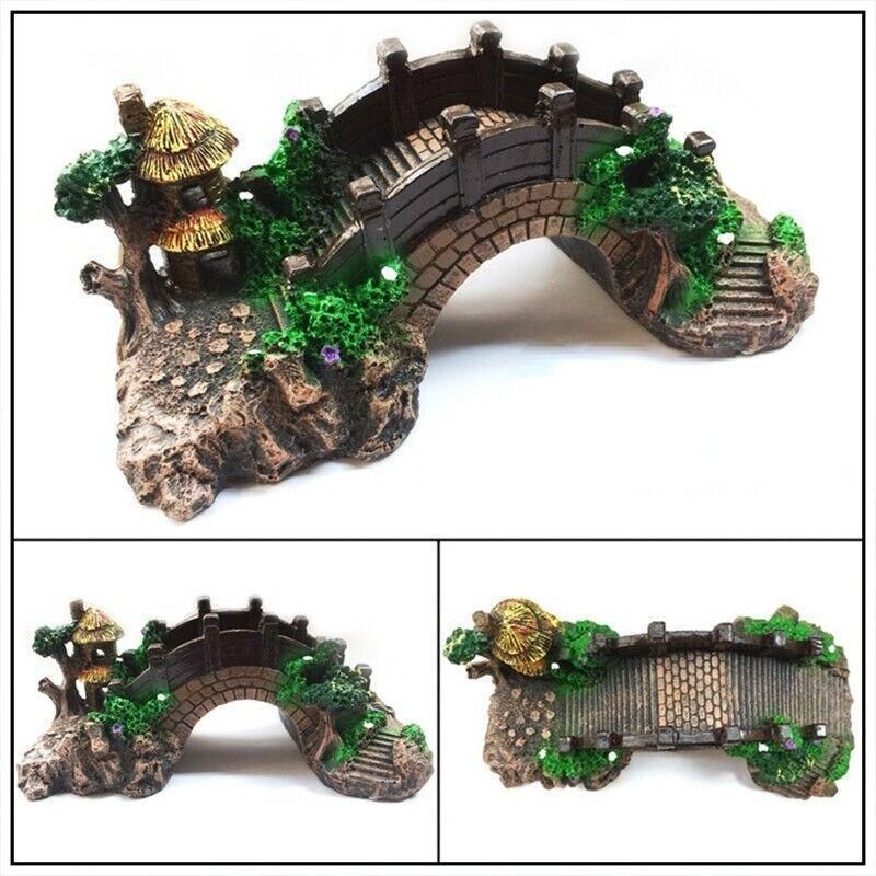 Aquarium Fish Tank Ornament Bridge Resin Rock Pavilion Tree Landscape Decoration - L:19*7*8.5CM V528-AQUARIUMLANDSCAPE-BRIDGE-161710