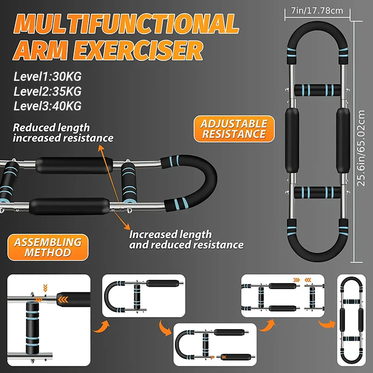 Multi Functional U Shaped Arm Strength Trainer Adjustable Home Exercise Device V528-ARM-BLACK-BLUE-405053
