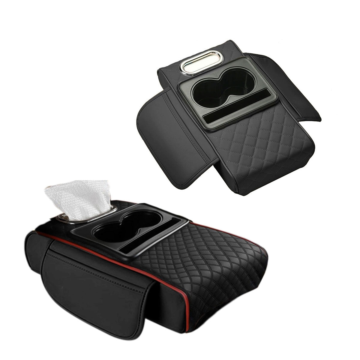 Car Armrest Pad Central Console Storage Box Lift Cushion Rest Support Organizer - Black Red V528-ARMREST-BOX-BLACK-RED-645587