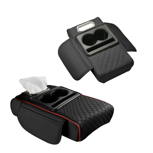 Car Armrest Pad Central Console Storage Box Lift Cushion Rest Support Organizer - Black Red V528-ARMREST-BOX-BLACK-RED-645587