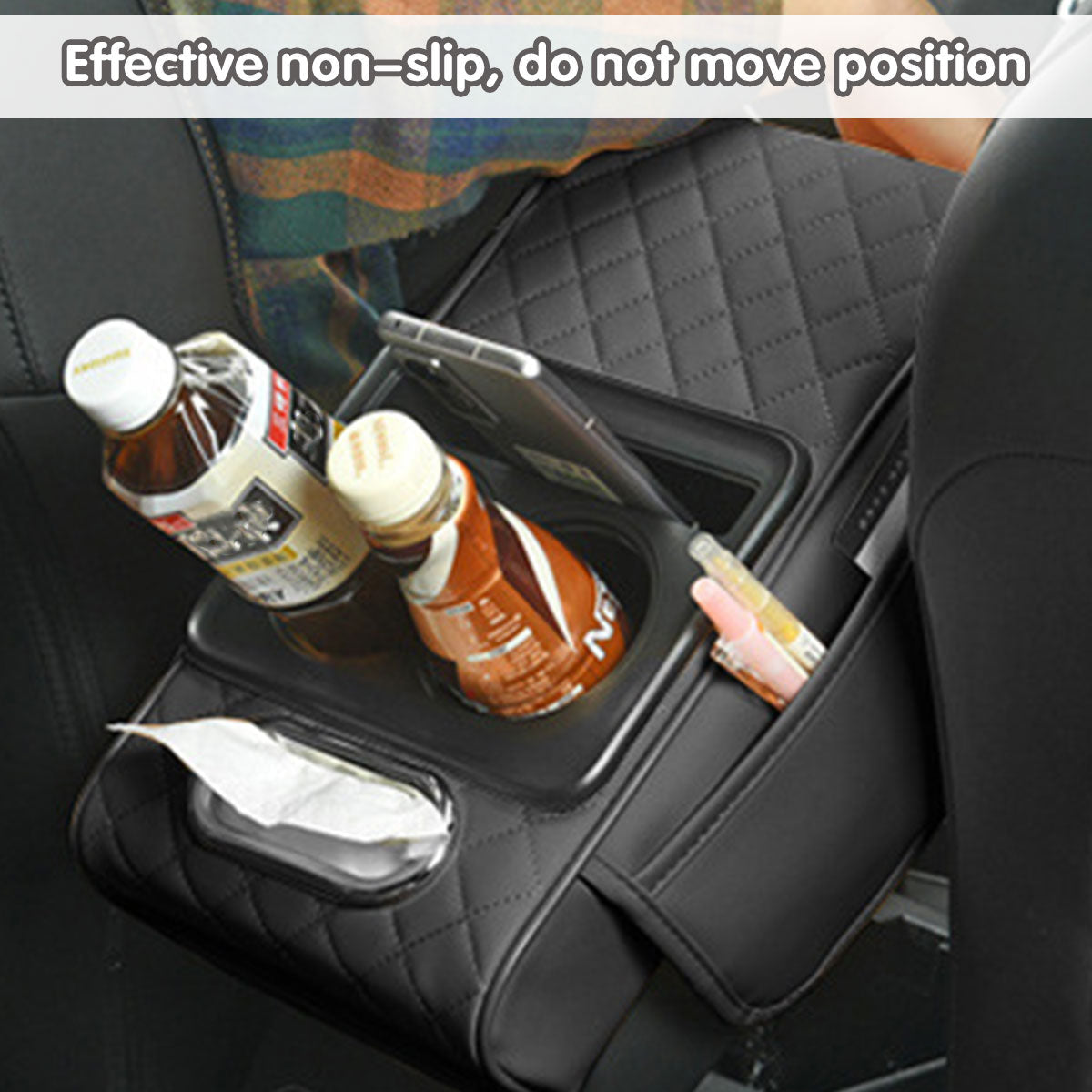 Car Armrest Pad Central Console Storage Box Lift Cushion Rest Support Organizer - Black Red V528-ARMREST-BOX-BLACK-RED-645587