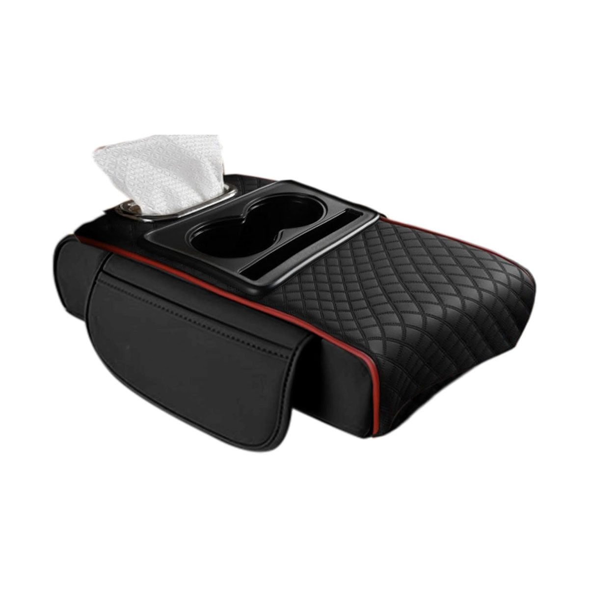 Car Armrest Pad Central Console Storage Box Lift Cushion Rest Support Organizer - Black Red V528-ARMREST-BOX-BLACK-RED-645587