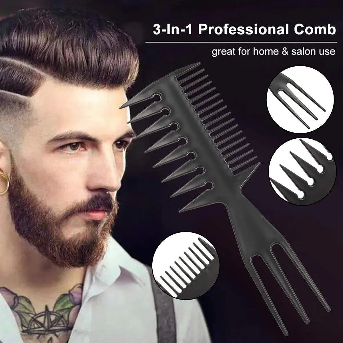 3 in 1 Hair Comb Styling Tool for Salon and Home Use Professional Quality V528-ART-COMB-BLACK-1PC-677248