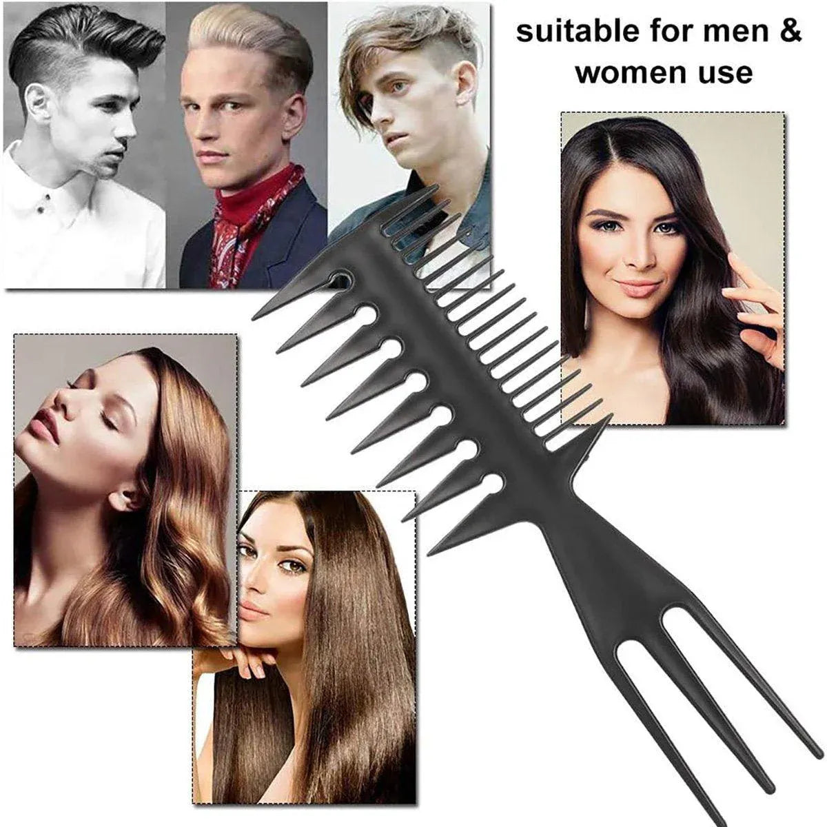 3 in 1 Hair Comb Styling Tool for Salon and Home Use Professional Quality V528-ART-COMB-BLACK-1PC-677248