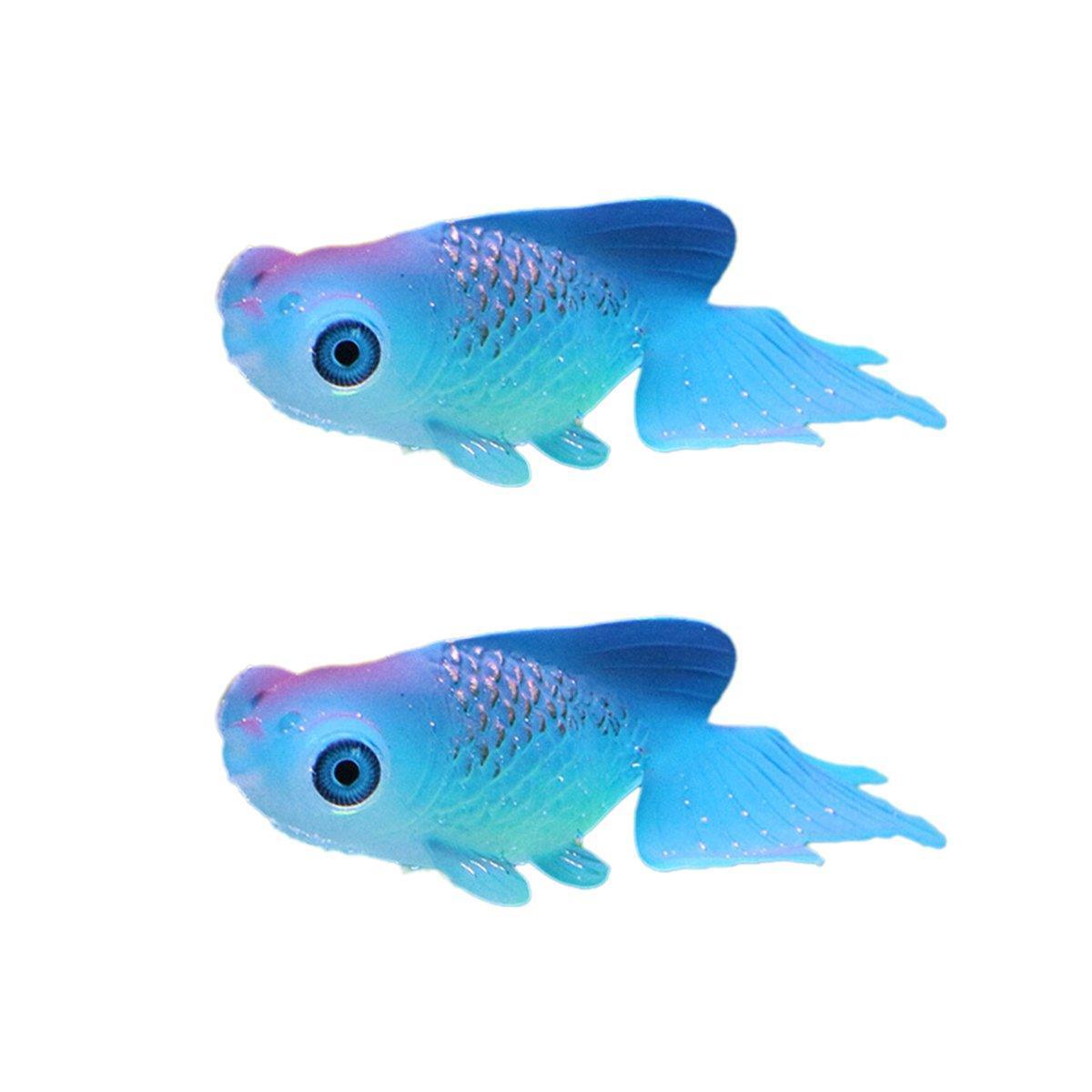 2PCS Artificial Betta Fish Aquarium Decorations Silicone Floating Moving Fish - Sky Blue Goldfish V528-ARTIFICIAL-FISH-BLUE-2PCS-928151