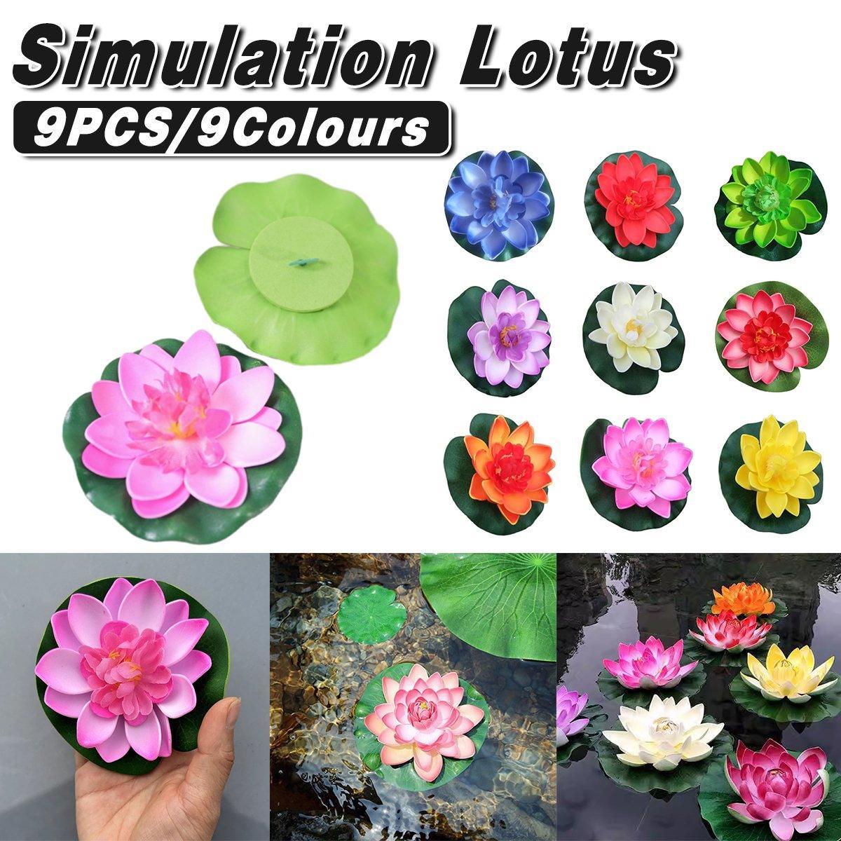 9pcs Simulation Lotus Flowers Leaves Water Lily Pond Fish Tank Decoration V528-ARTIFICIAL-LOTUS-9PCS-787522