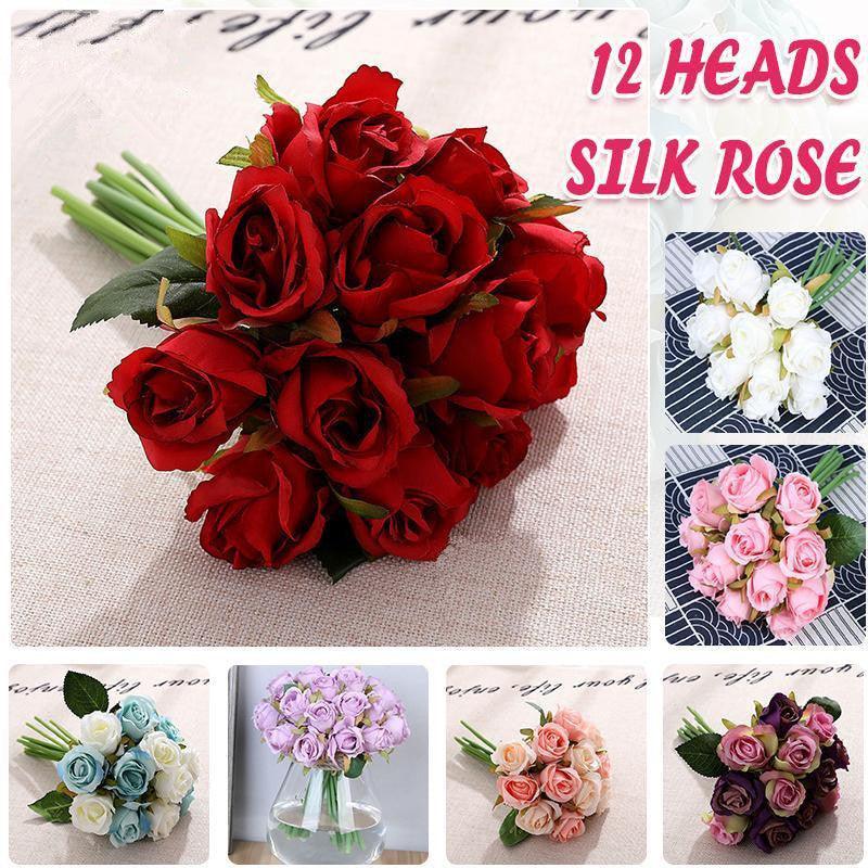 12 Heads Silk Rose Artificial Flowers Fake Bouquet - modena V528-ARTIFICIALFLOWERS-MODENA-131612
