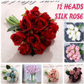 12 Heads Silk Rose Artificial Flowers Fake Bouquet - Red V528-ARTIFICIALFLOWERS-RED-223401