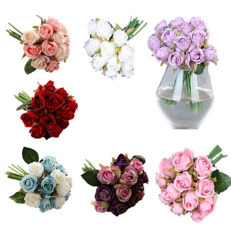 12 Heads Silk Rose Artificial Flowers Fake Bouquet - Red V528-ARTIFICIALFLOWERS-RED-223401