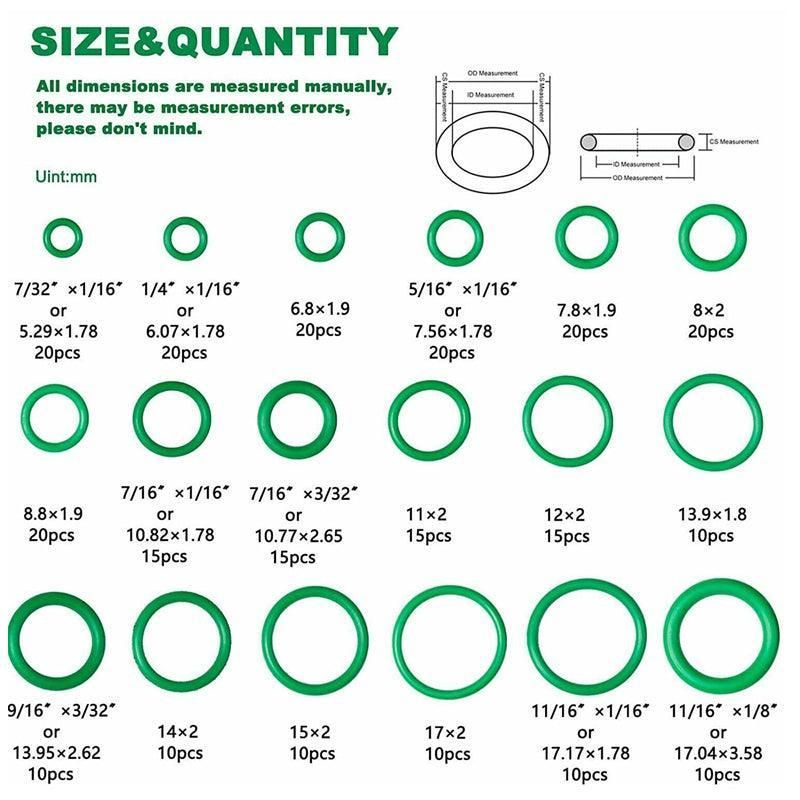 270 Pcs Air Conditioning O Ring Assortment Kit Green Air Con 18 Sizes Oring Gas V528-ASSORTMENTKIT-GREEN-732343