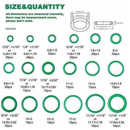 270 Pcs Air Conditioning O Ring Assortment Kit Green Air Con 18 Sizes Oring Gas V528-ASSORTMENTKIT-GREEN-732343