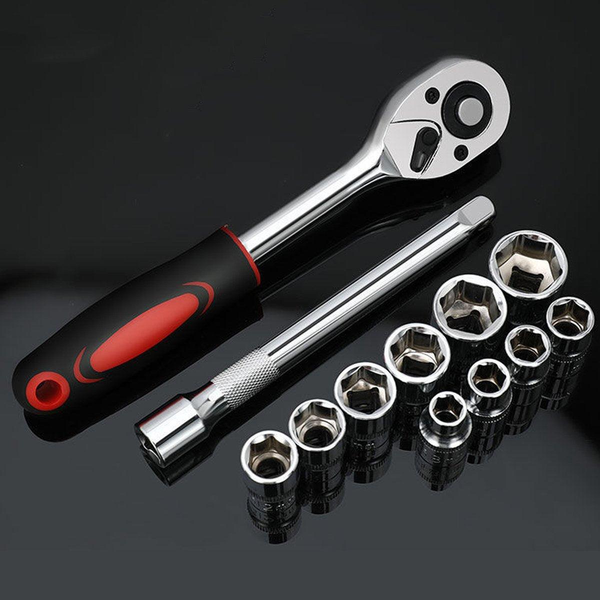 12PCS Socket Ratchet Wrench Set Quick Release Handle Extension Bar Tool Set V528-AUTO-REPAIR-TOOL-12PCS-532125