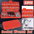 53PCS Metric Deep Socket Set 1/4" Drive Wrench with Flexible Extension Bar Tools V528-AUTO-REPAIR-TOOLS-53PCS-280035