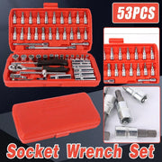 53PCS Metric Deep Socket Set 1/4" Drive Wrench with Flexible Extension Bar Tools V528-AUTO-REPAIR-TOOLS-53PCS-280035