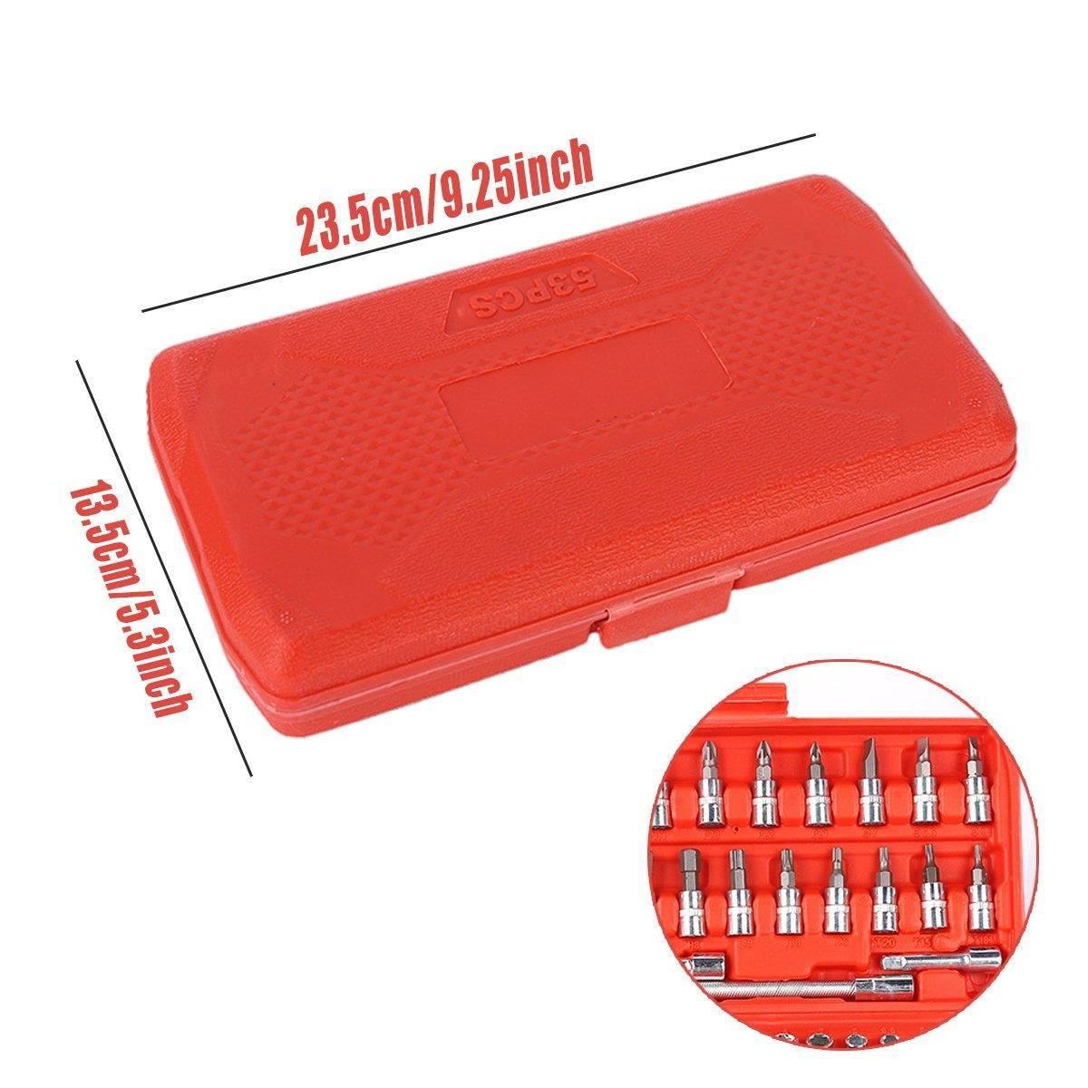 53PCS Metric Deep Socket Set 1/4" Drive Wrench with Flexible Extension Bar Tools V528-AUTO-REPAIR-TOOLS-53PCS-280035