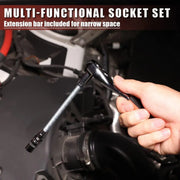 53PCS Metric Deep Socket Set 1/4" Drive Wrench with Flexible Extension Bar Tools V528-AUTO-REPAIR-TOOLS-53PCS-280035