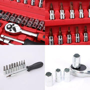 53PCS Metric Deep Socket Set 1/4" Drive Wrench with Flexible Extension Bar Tools V528-AUTO-REPAIR-TOOLS-53PCS-280035