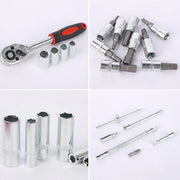 53PCS Metric Deep Socket Set 1/4" Drive Wrench with Flexible Extension Bar Tools V528-AUTO-REPAIR-TOOLS-53PCS-280035