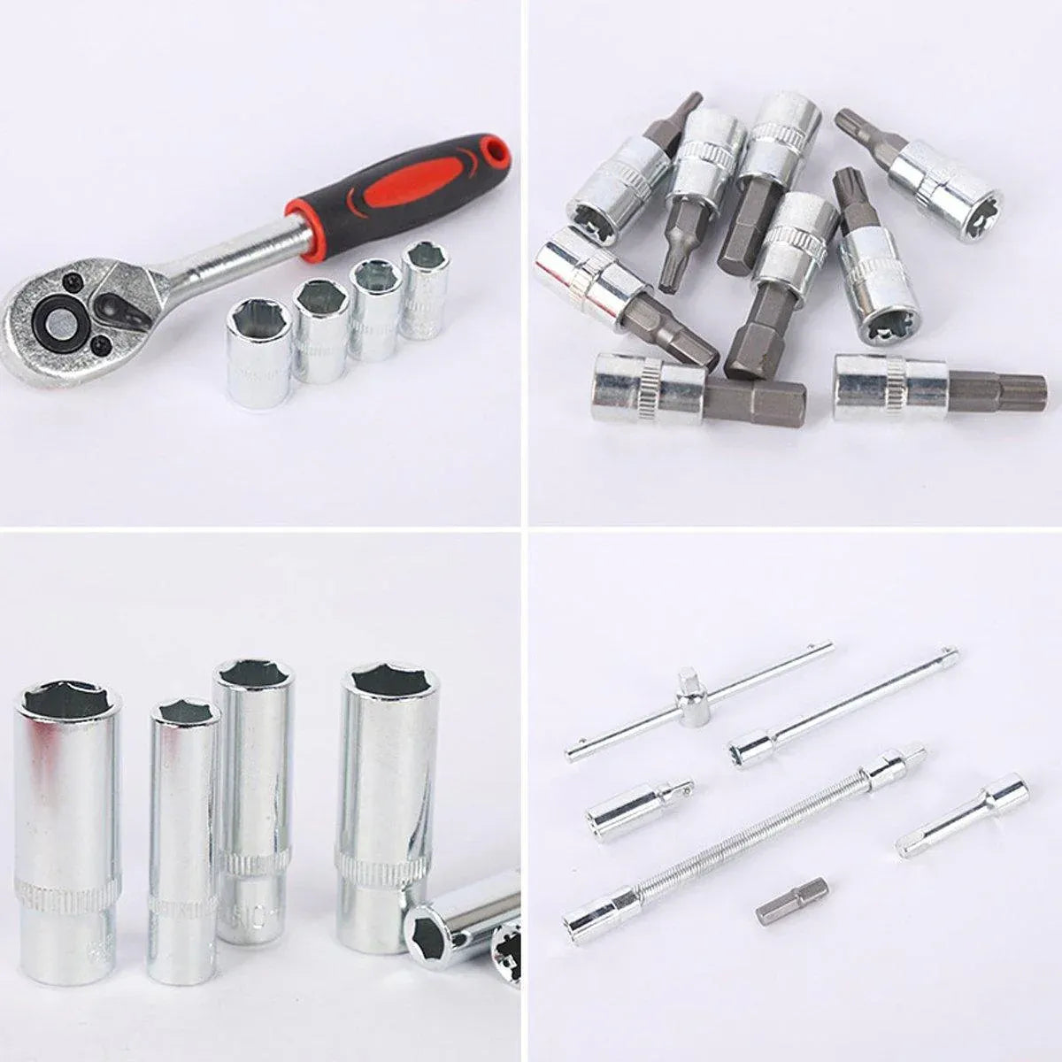 53PCS Metric Deep Socket Set 1/4" Drive Wrench with Flexible Extension Bar Tools V528-AUTO-REPAIR-TOOLS-53PCS-280035