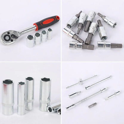 53PCS Metric Deep Socket Set 1/4" Drive Wrench with Flexible Extension Bar Tools V528-AUTO-REPAIR-TOOLS-53PCS-280035