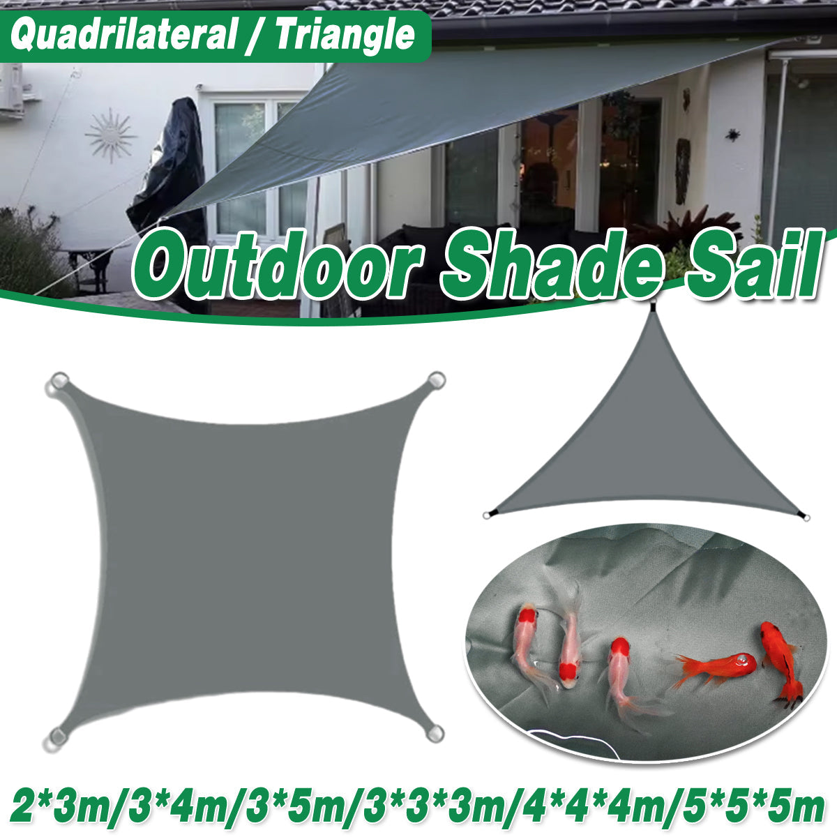 Waterproof Outdoor Shade Sail Garden Sun Canopy UV Protection Patio Awning Cloth - 4x4x4m Triangle V528-AWNING-TENT-GREY-4-4-4M-330068