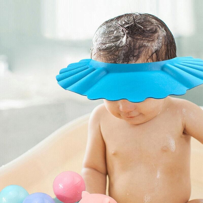 Adjustable Shampoo Shield Bath Hat with Ear Cover for Hair Washing Protection - Blue V528-BABYSHOWERCAP-BLUE-234343