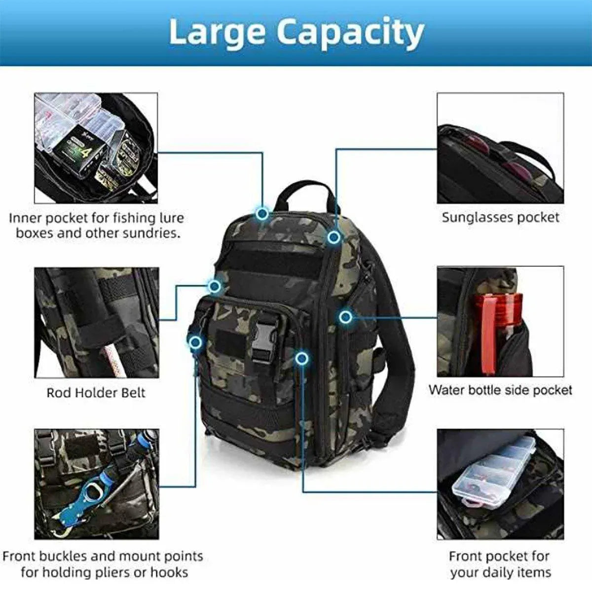 Fishing Tackle Backpack Storage Bag Shoulder Fishing Gear Bags Outdoor Backpack - Black V528-BACKPACK-BLACK-780122